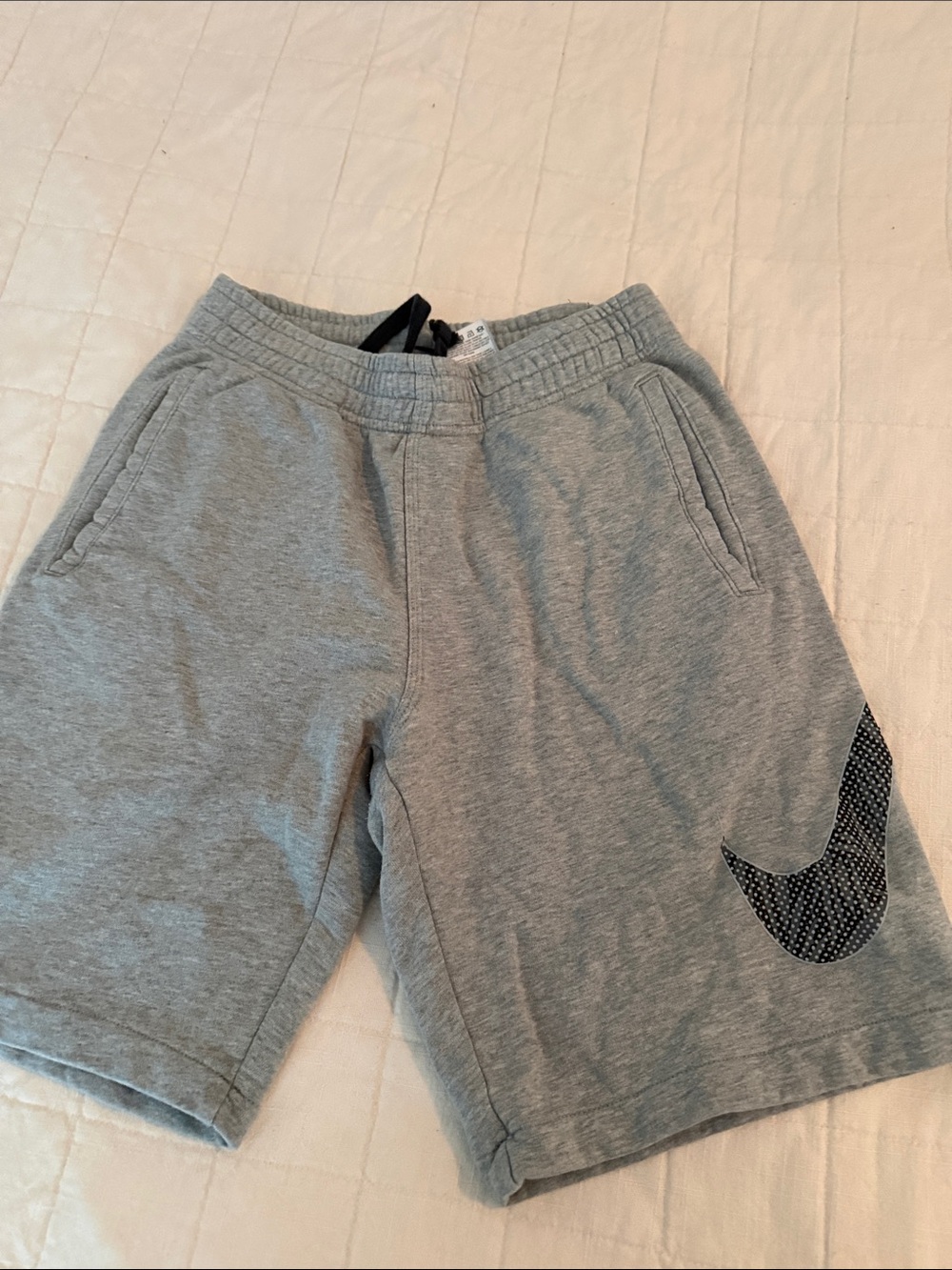 Nike Light Gray Athletic Sweat Shorts with Black Swoosh